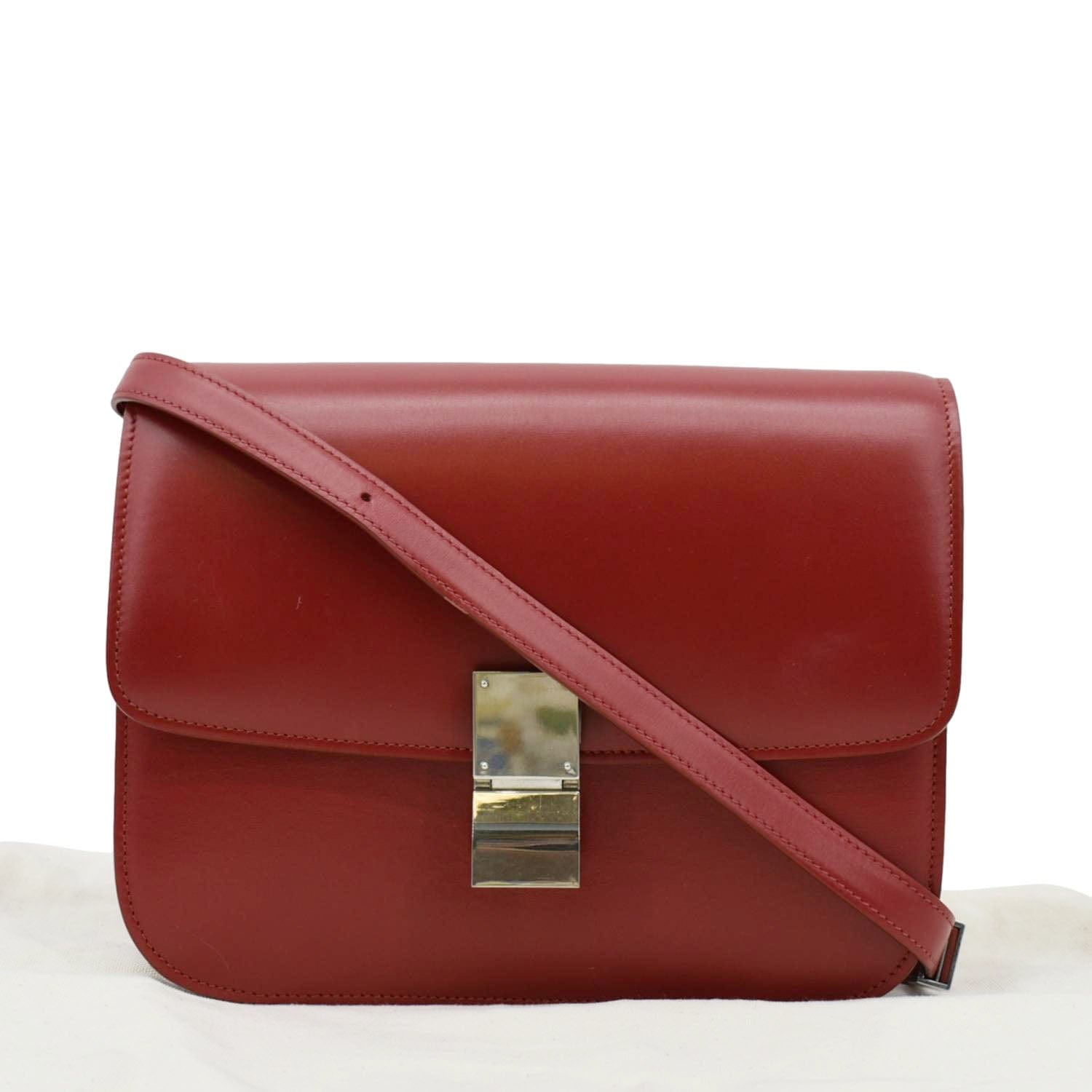 CELINE Classic Box Medium Leather Flap Shoulder Bag Red