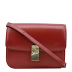 CELINE Classic Box Medium Leather Flap Shoulder Bag Red