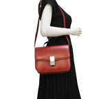 CELINE Classic Box Medium Leather Flap Shoulder Bag Red