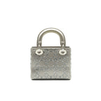 CHRISTIAN DIOR Satin Crystal Cannage Mini Lady Dior Gray