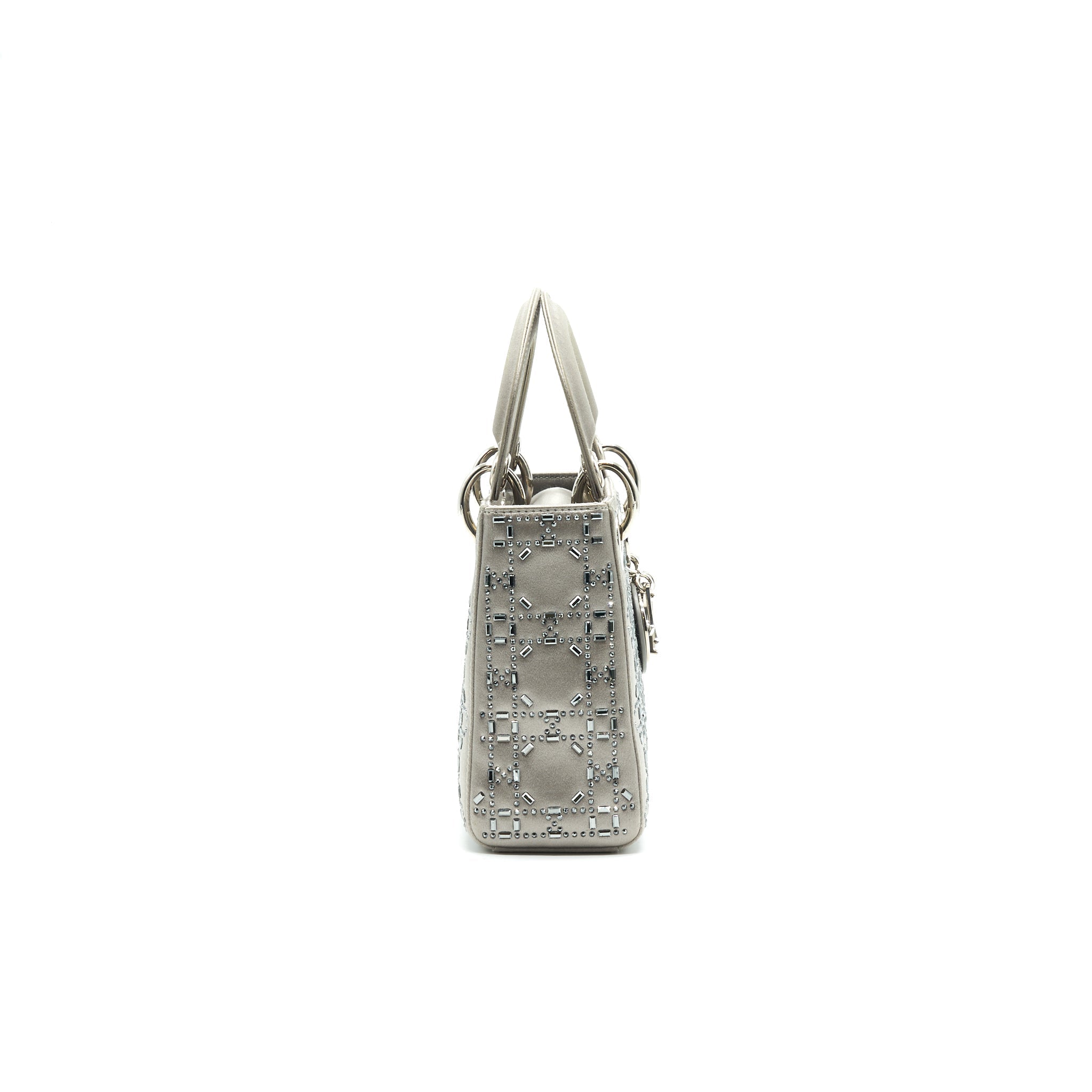 CHRISTIAN DIOR Satin Crystal Cannage Mini Lady Dior Gray
