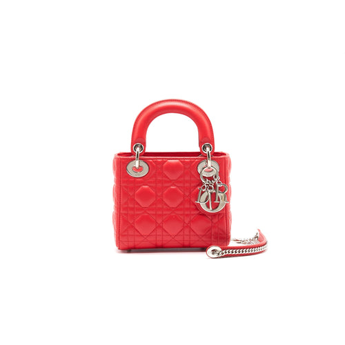 Dior Lady Dior Mini Tomato Red SHW With Small Scarf