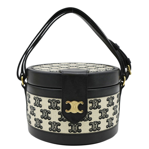 CELINE Classic Triomphe Tambour Canvas Shoulder Bag Black