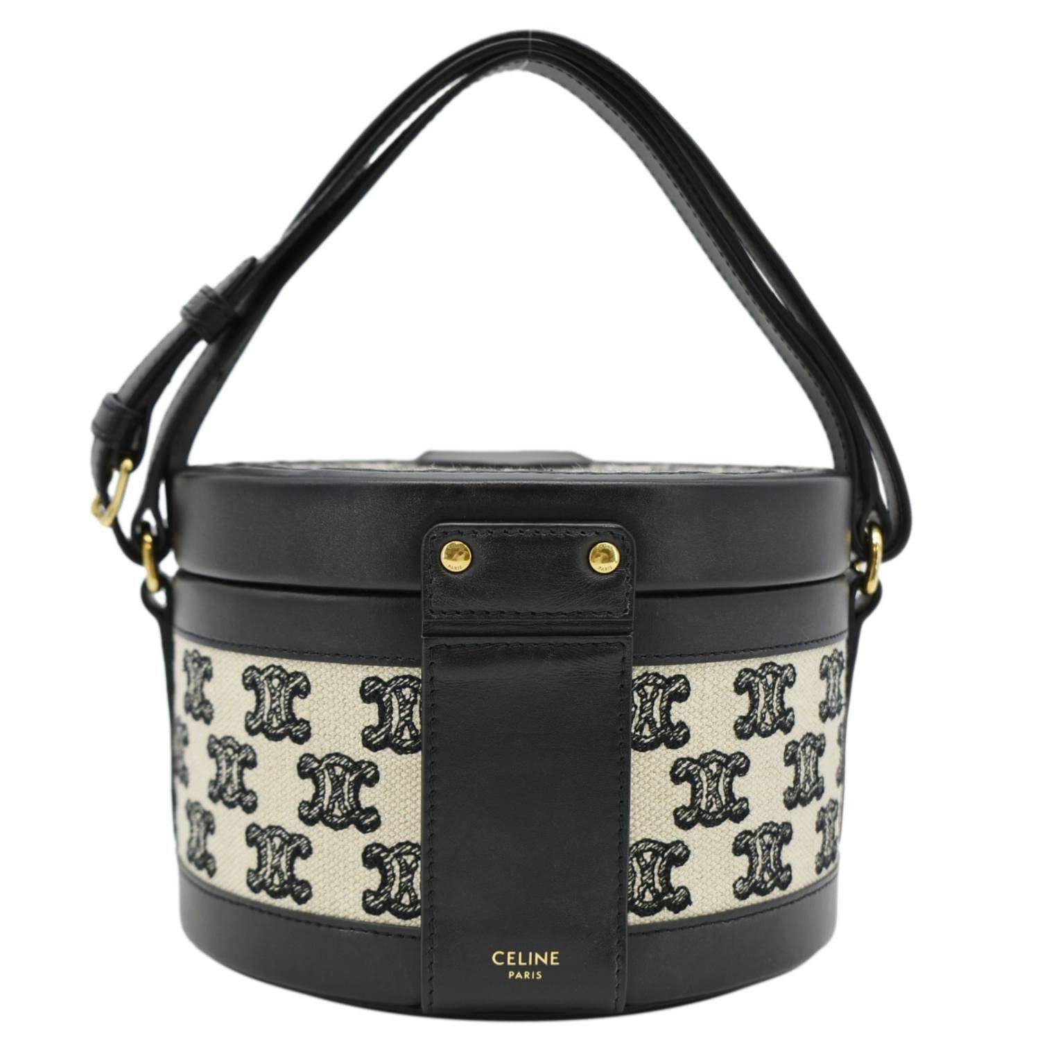 CELINE Classic Triomphe Tambour Canvas Shoulder Bag Black