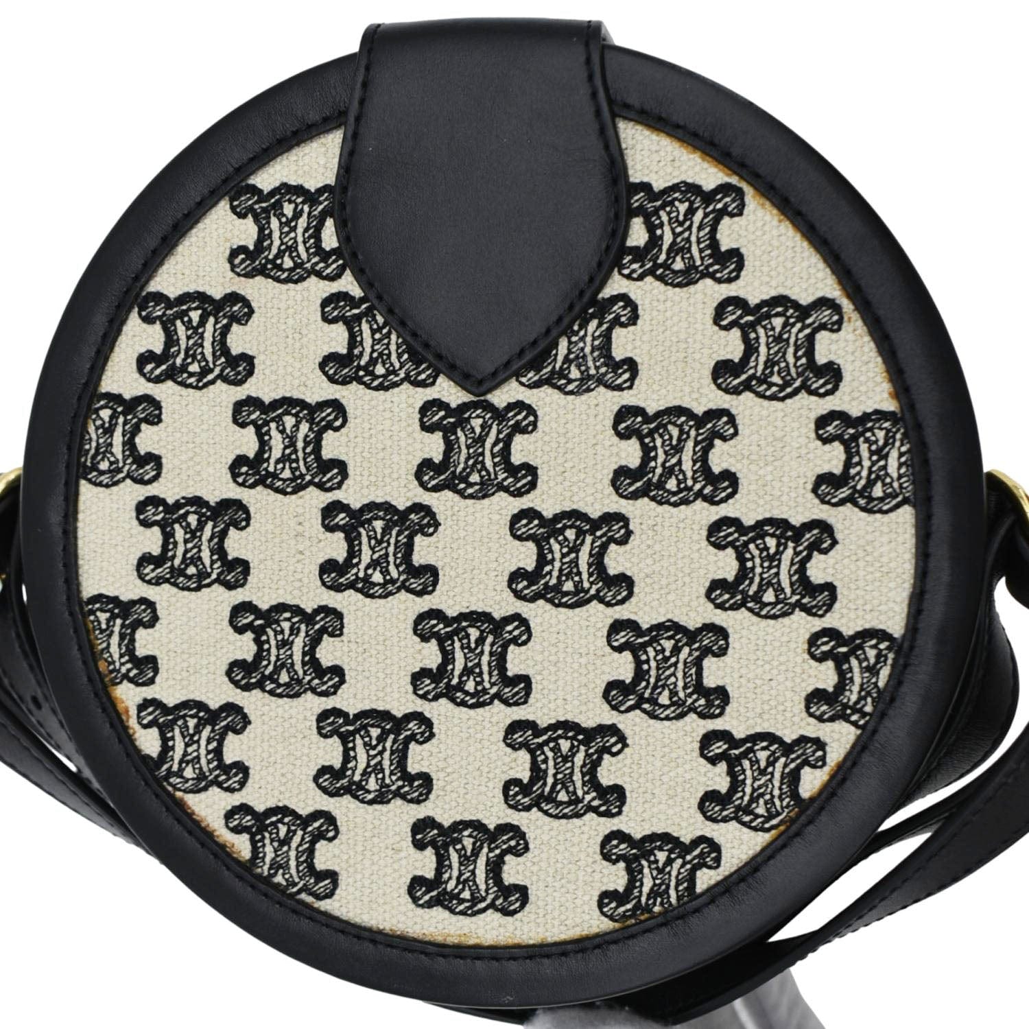 CELINE Classic Triomphe Tambour Canvas Shoulder Bag Black