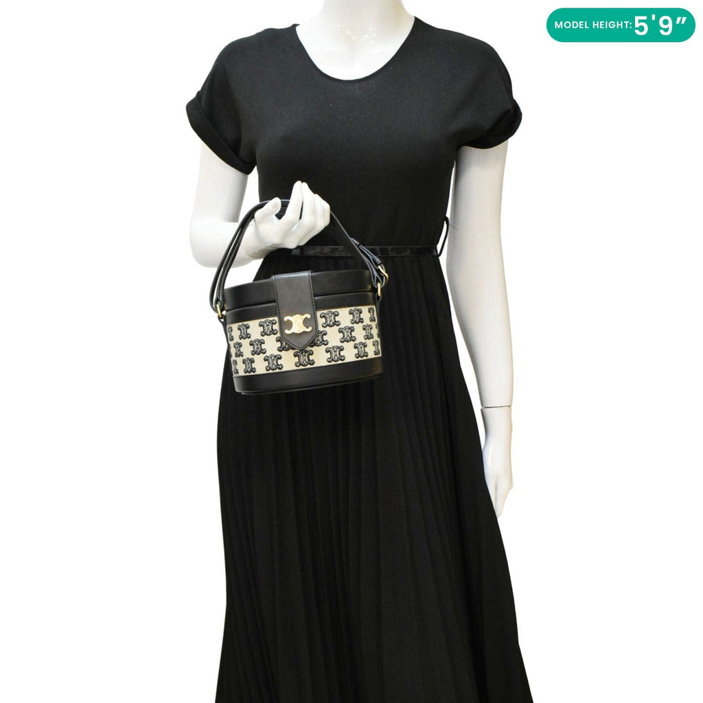 CELINE Classic Triomphe Tambour Canvas Shoulder Bag Black