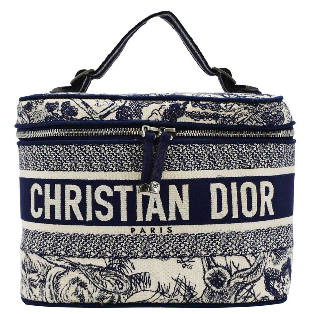 CHRISTIAN DIOR Travel Oblique Embroidery Canvas Vanity Case Blue