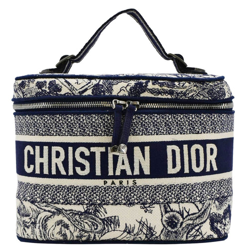 CHRISTIAN DIOR Travel Oblique Embroidery Canvas Vanity Case Blue