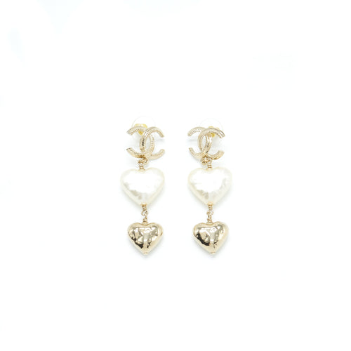 Chanel CC Logo and Heart drop Earring