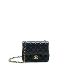 Chanel Mini Square Flap Bag Lambskin Black LGHW (Microchip)