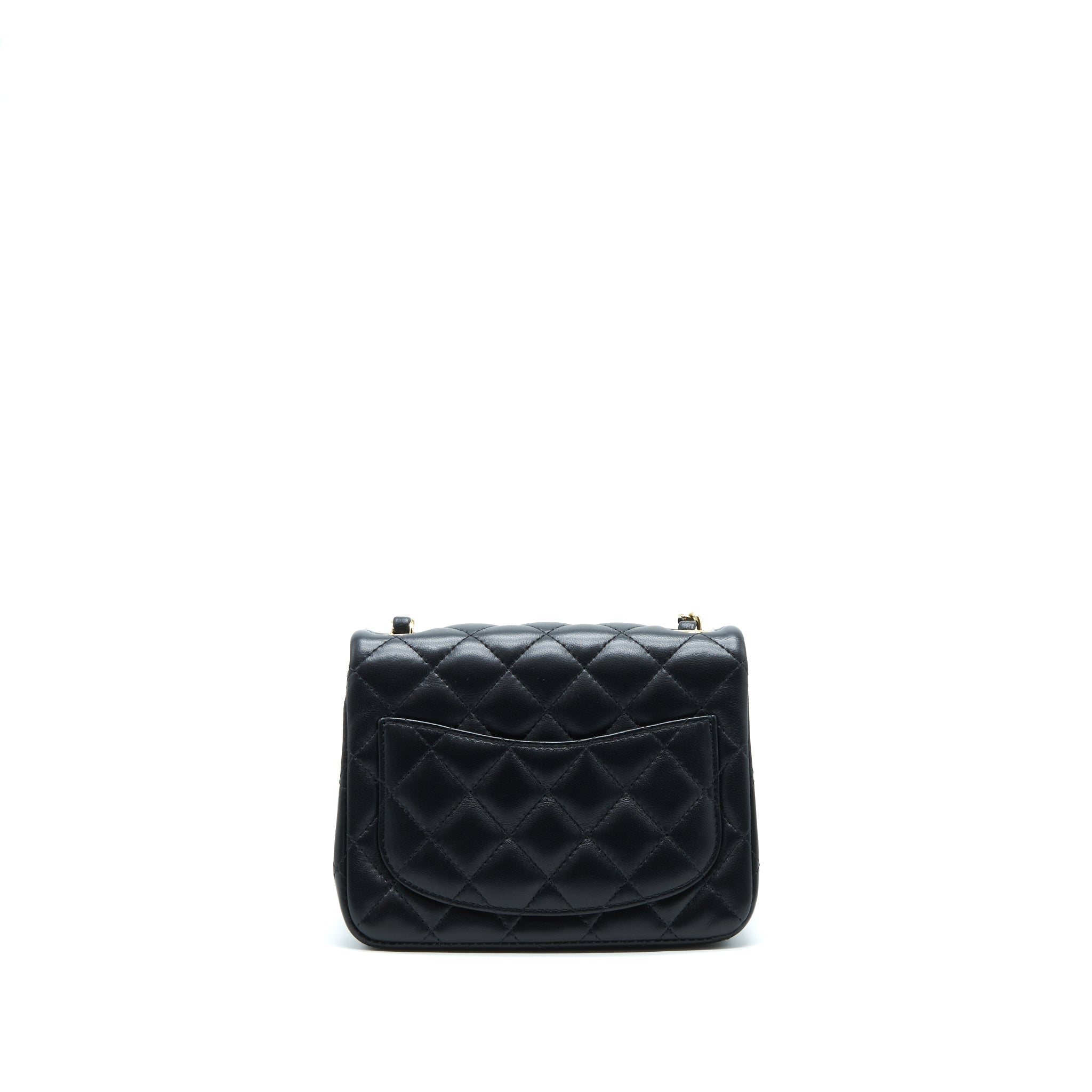 Chanel Mini Square Flap Bag Lambskin Black LGHW (Microchip)