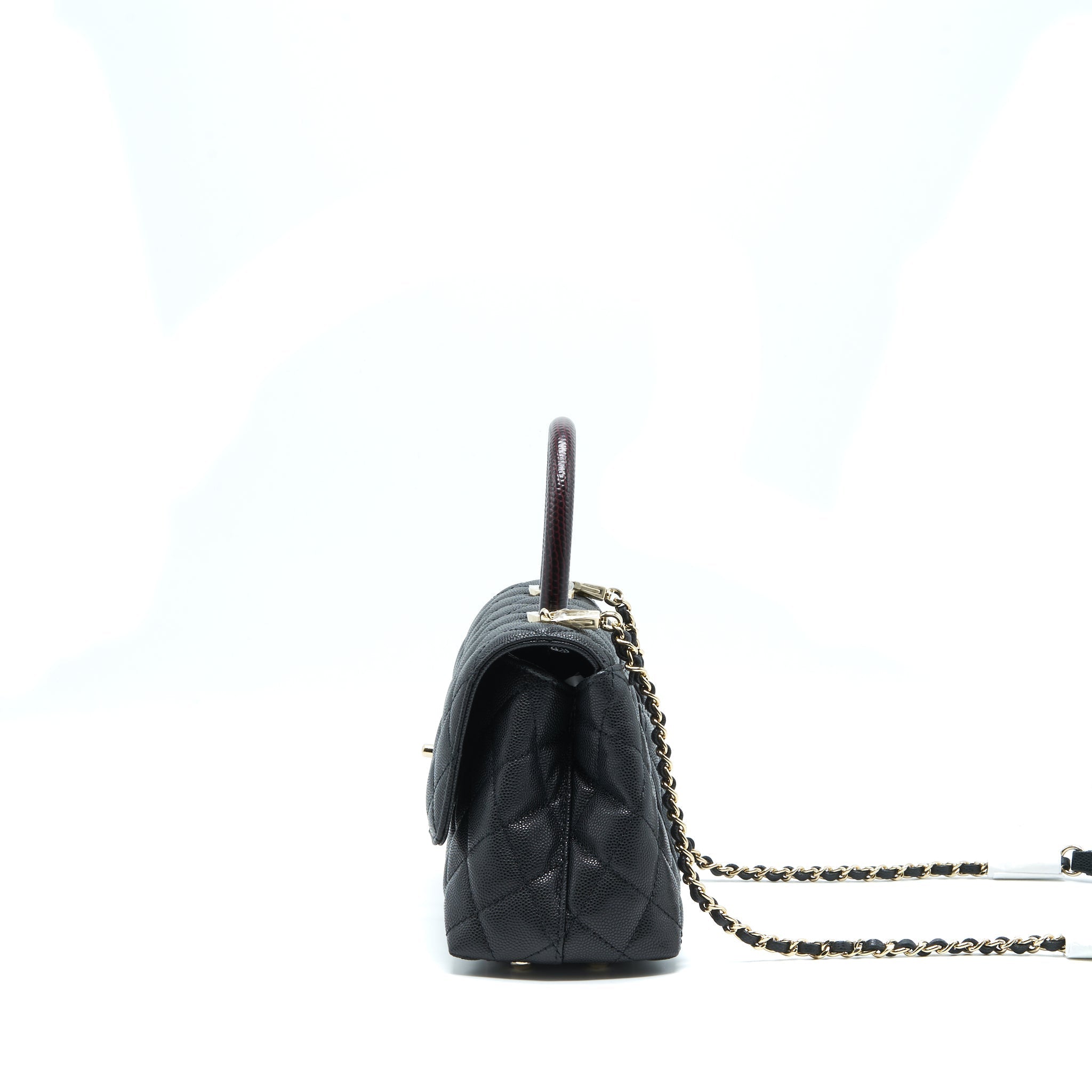 Chanel Small Coco Handle Caviar Black LGHW With Red Embossed Handle