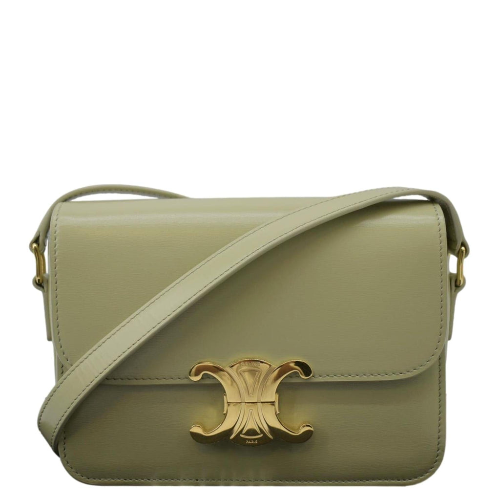 CELINE Teen Triomphe Leather Shoulder Bag Almond Green
