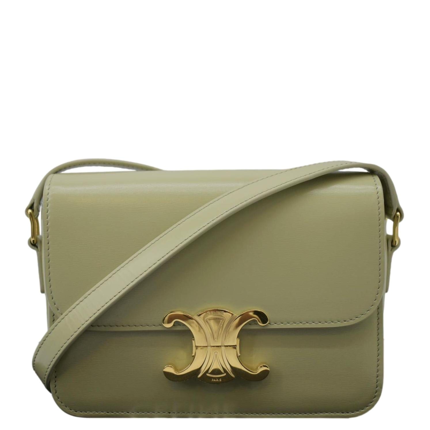 CELINE Teen Triomphe Leather Shoulder Bag Almond Green