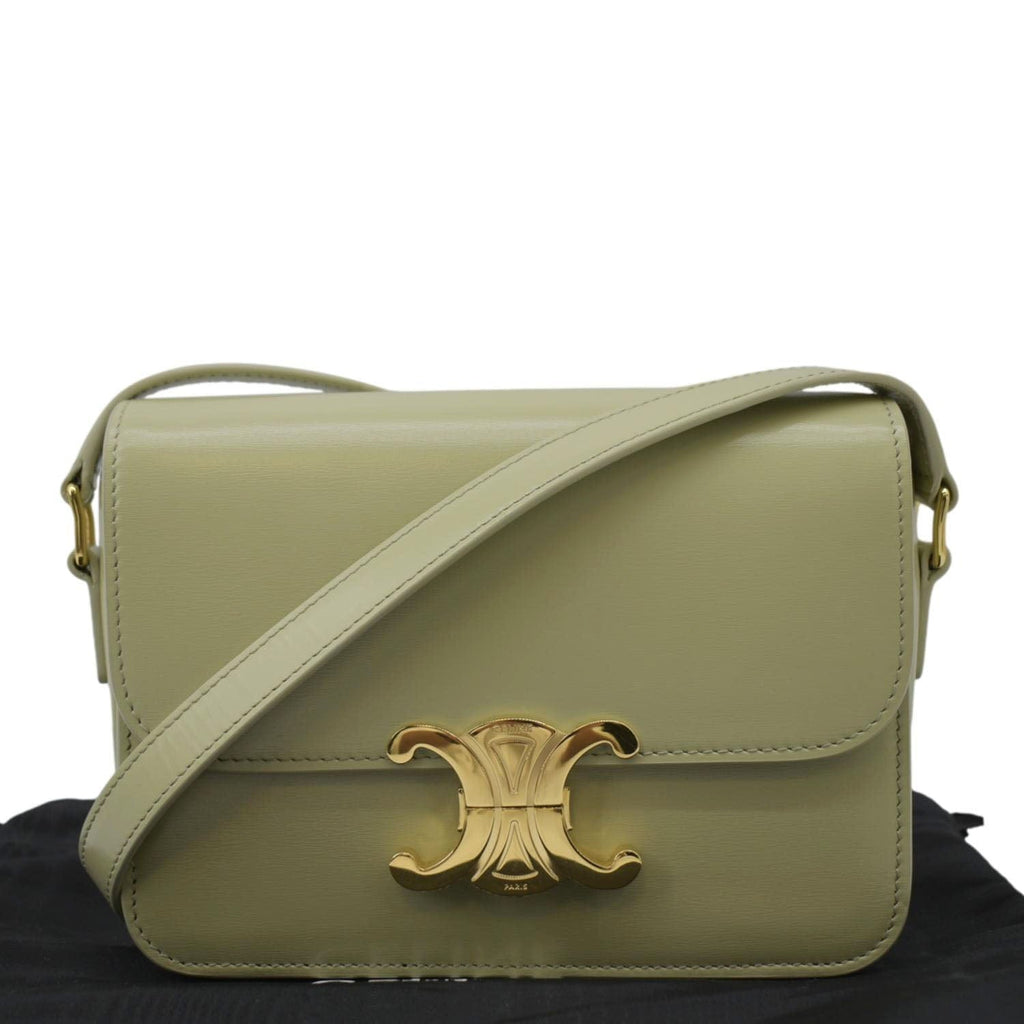 CELINE Teen Triomphe Leather Shoulder Bag Almond Green