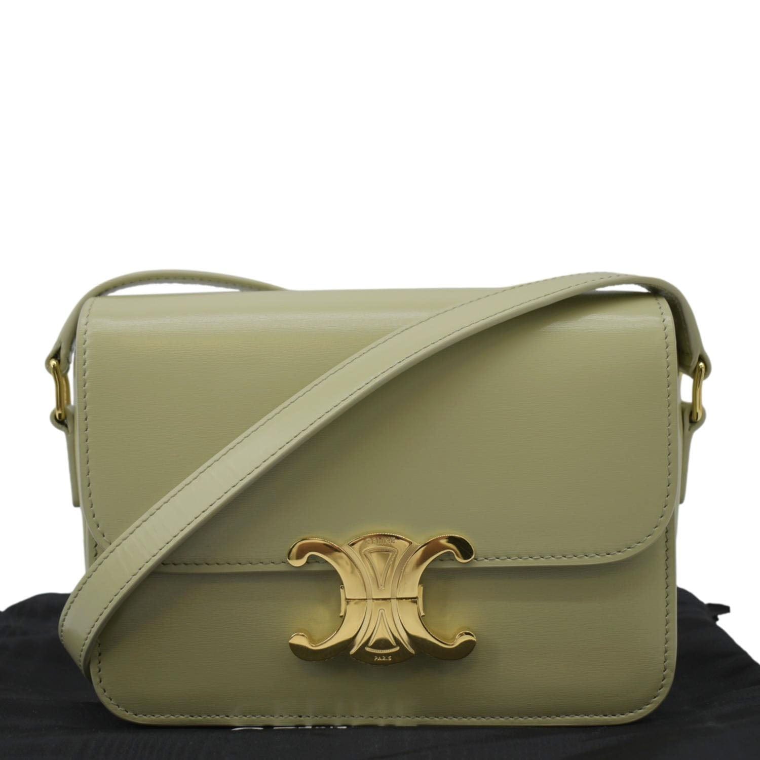 CELINE Teen Triomphe Leather Shoulder Bag Almond Green