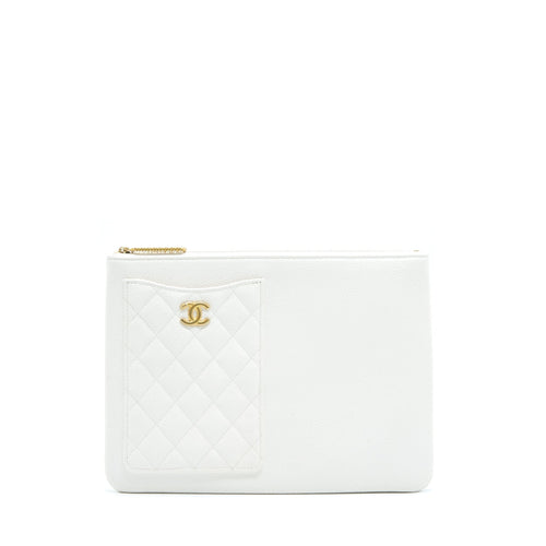 Chanel Seasonal Zippy Pouch Caviar White GHW