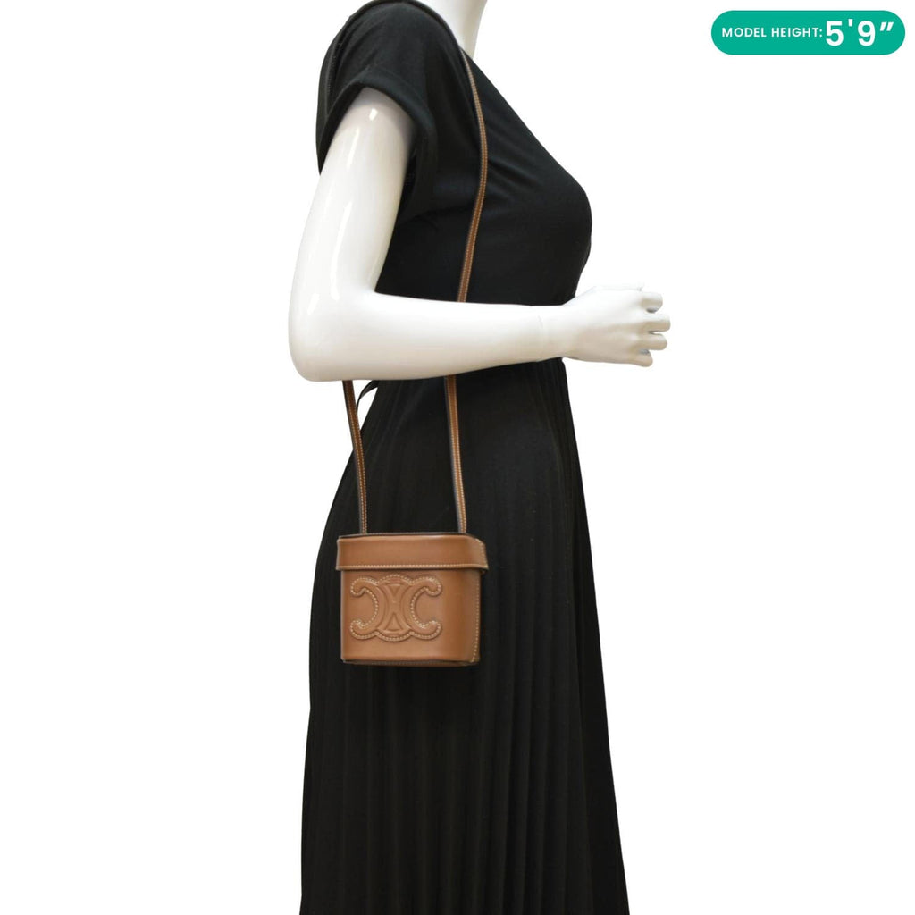 CELINE Small Box Cuir Triomphe Leather Crossbody Bag Tan