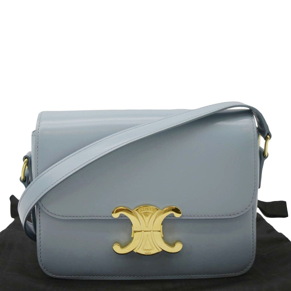 CELINE Teen Triomphe Leather Shoulder Bag Soft Pale Blue