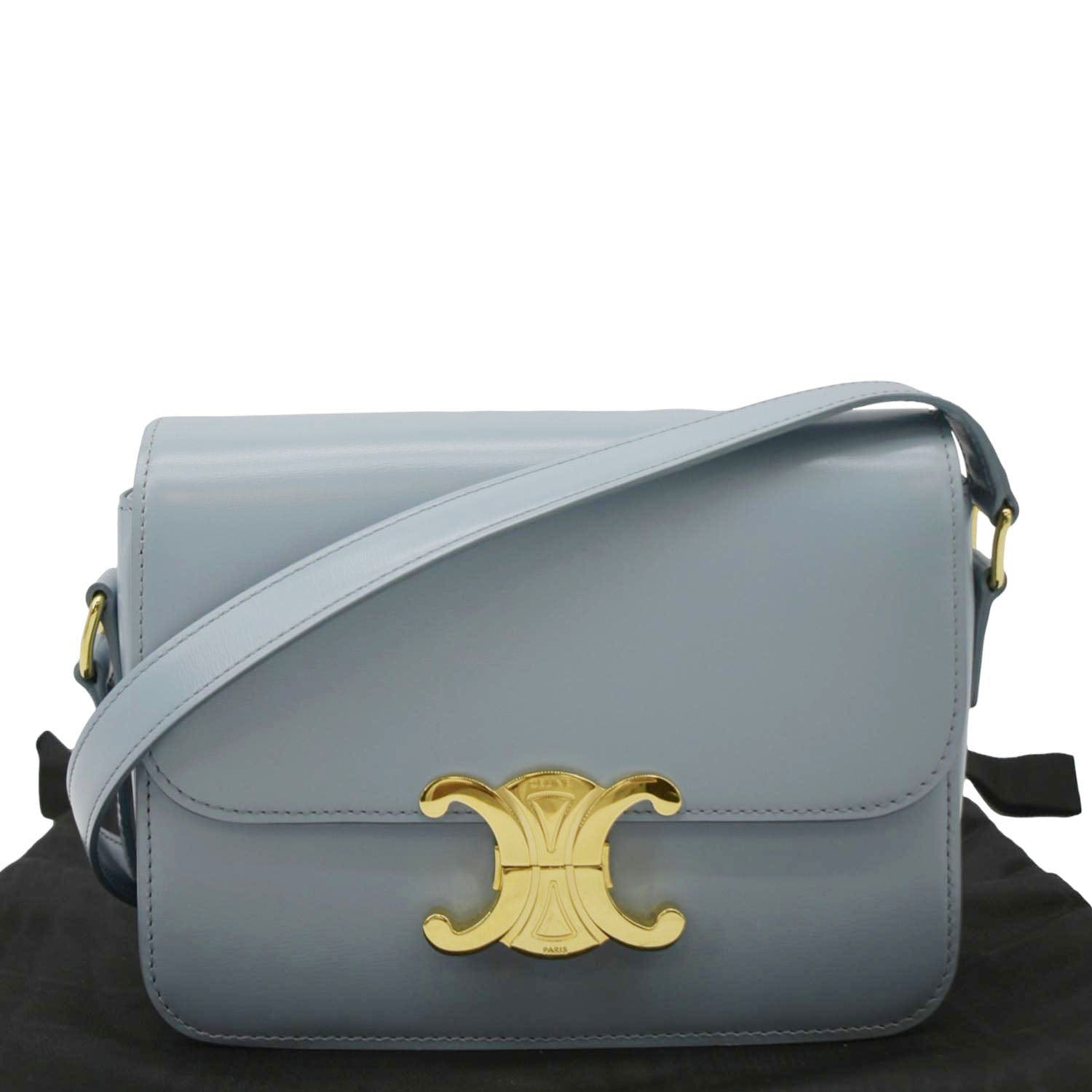 CELINE Teen Triomphe Leather Shoulder Bag Soft Pale Blue