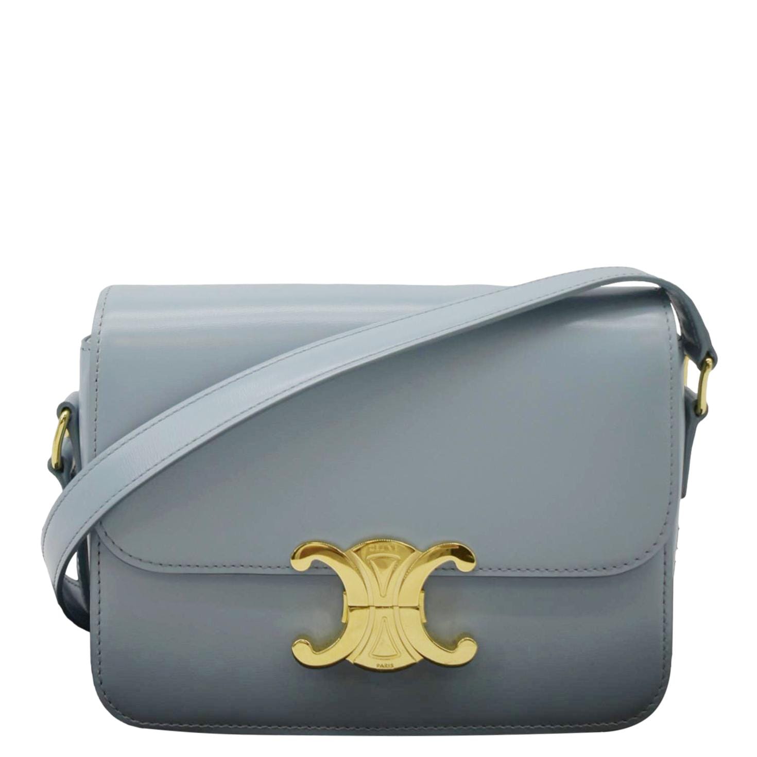 CELINE Teen Triomphe Leather Shoulder Bag Soft Pale Blue