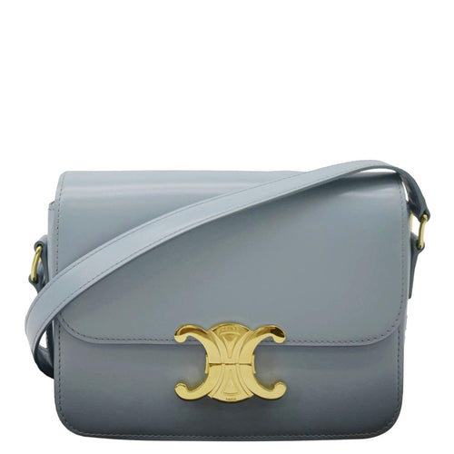 CELINE Teen Triomphe Leather Shoulder Bag Soft Pale Blue