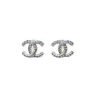 Chanel CC Crystal Stud Earrings in Blue and White Crystals