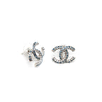 Chanel CC Crystal Stud Earrings in Blue and White Crystals