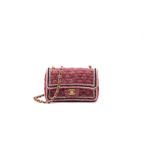 Chanel Tweed/Braid Classic Flap Mini Bag Pink