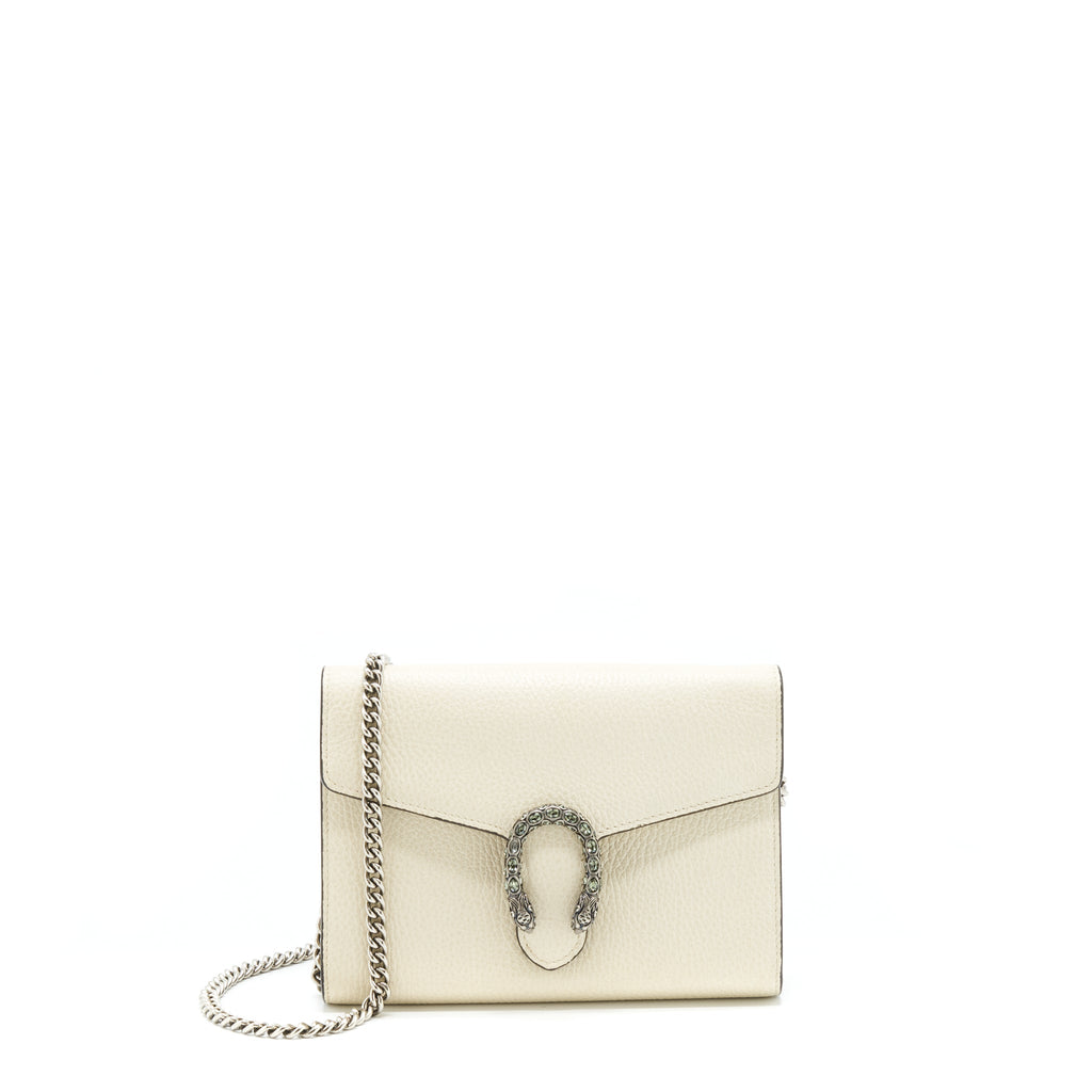 Gucci Dionysus Mini Chain Wallet Grained Calfskin White SHW