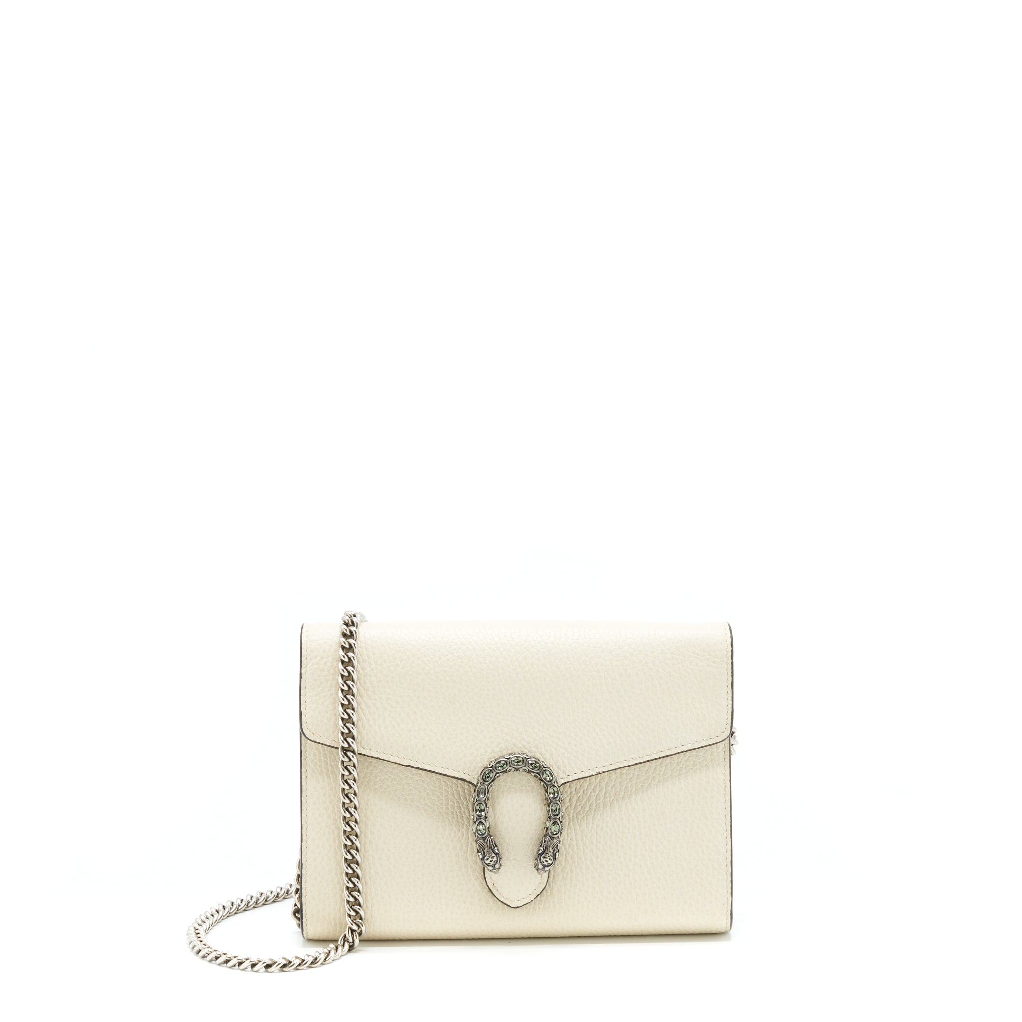 Gucci Dionysus Mini Chain Wallet Grained Calfskin White SHW