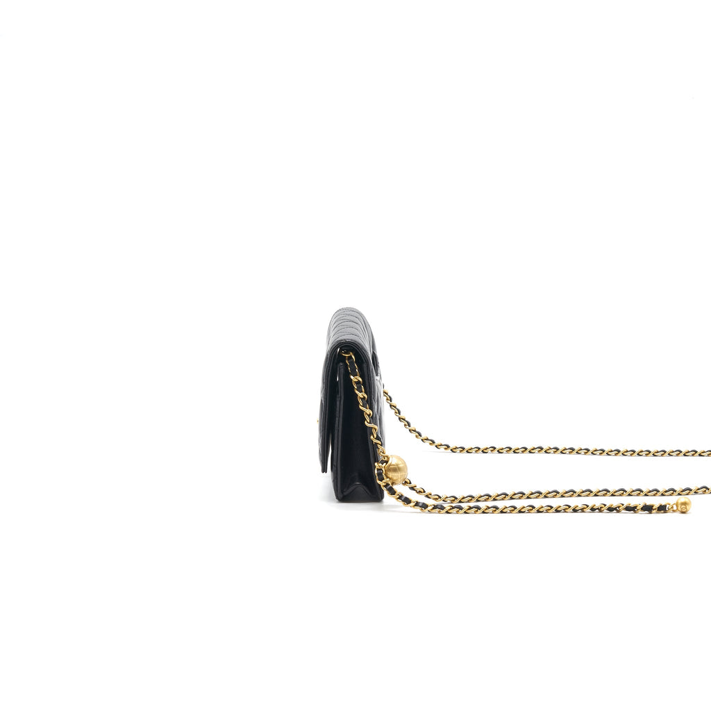 Chanel Lambskin Quilted CC Pearl Crush Wallet on Chain Black GHW