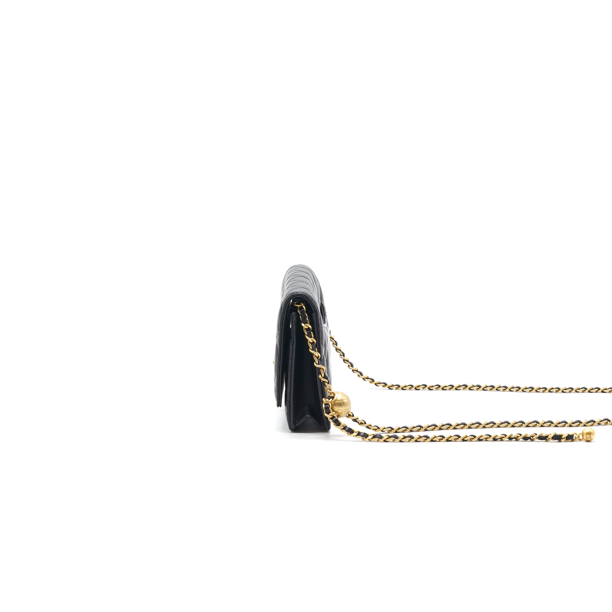 Chanel Lambskin Quilted CC Pearl Crush Wallet on Chain Black GHW