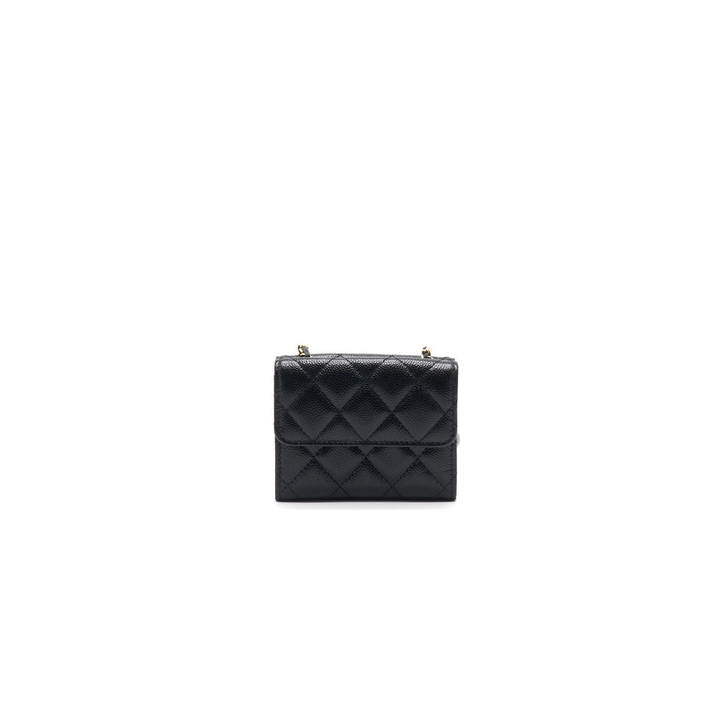 Chanel Caviar Small Flap Wallet With Chain