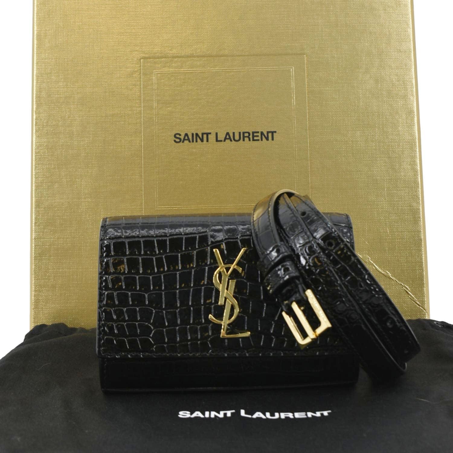 YVES SAINT LAURENT Kate Crocodile Embossed Leather Belt Bag Black