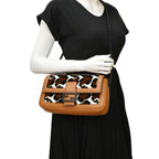 FENDI Baguette Mini Leopard Print Calf Leather Shoulder Bag Brown