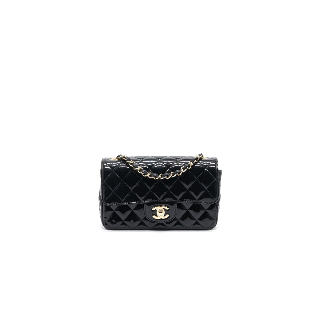 Chanel Mini Rectangular Flap Bag Patent Leather Black with LGHW