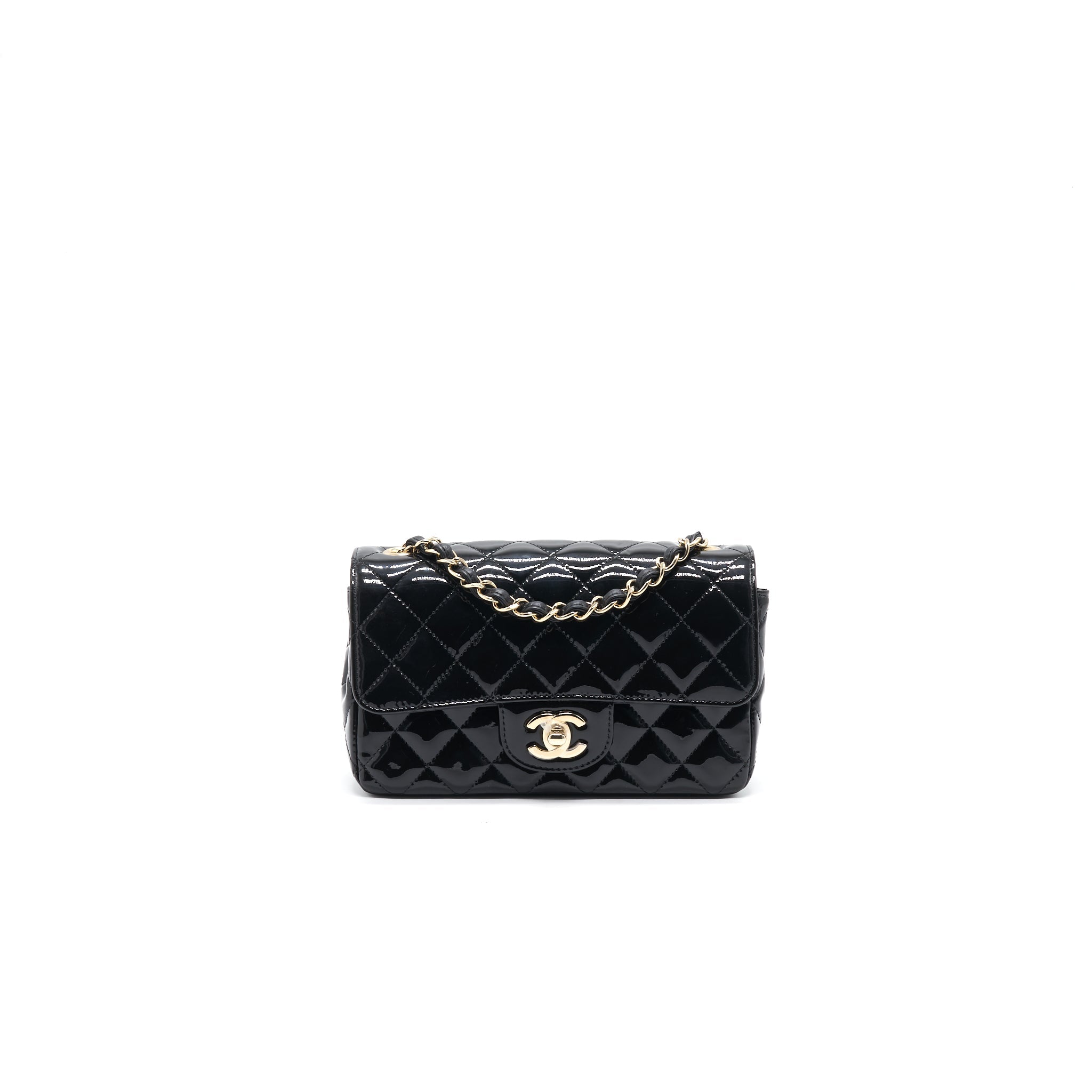 Chanel Mini Rectangular Flap Bag Patent Leather Black with LGHW