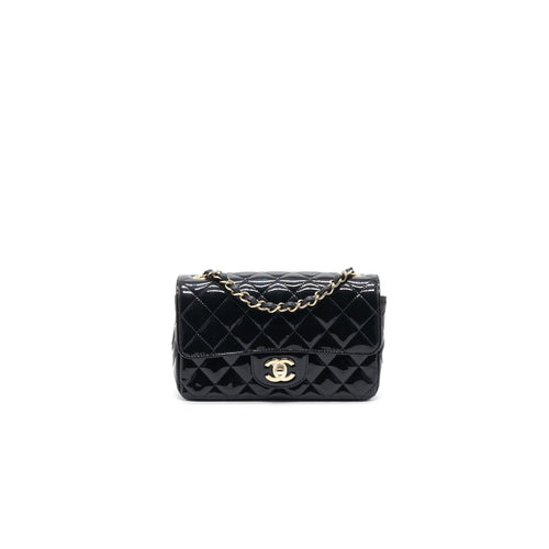 Chanel Mini Rectangular Flap Bag Patent Leather Black with LGHW