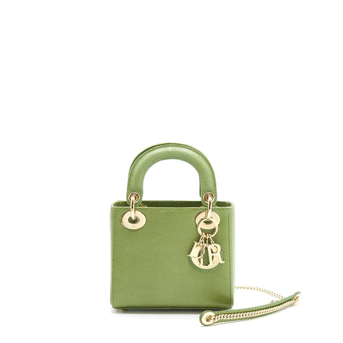 Dior Mini Lady Dior Lizard Light Green SHW
