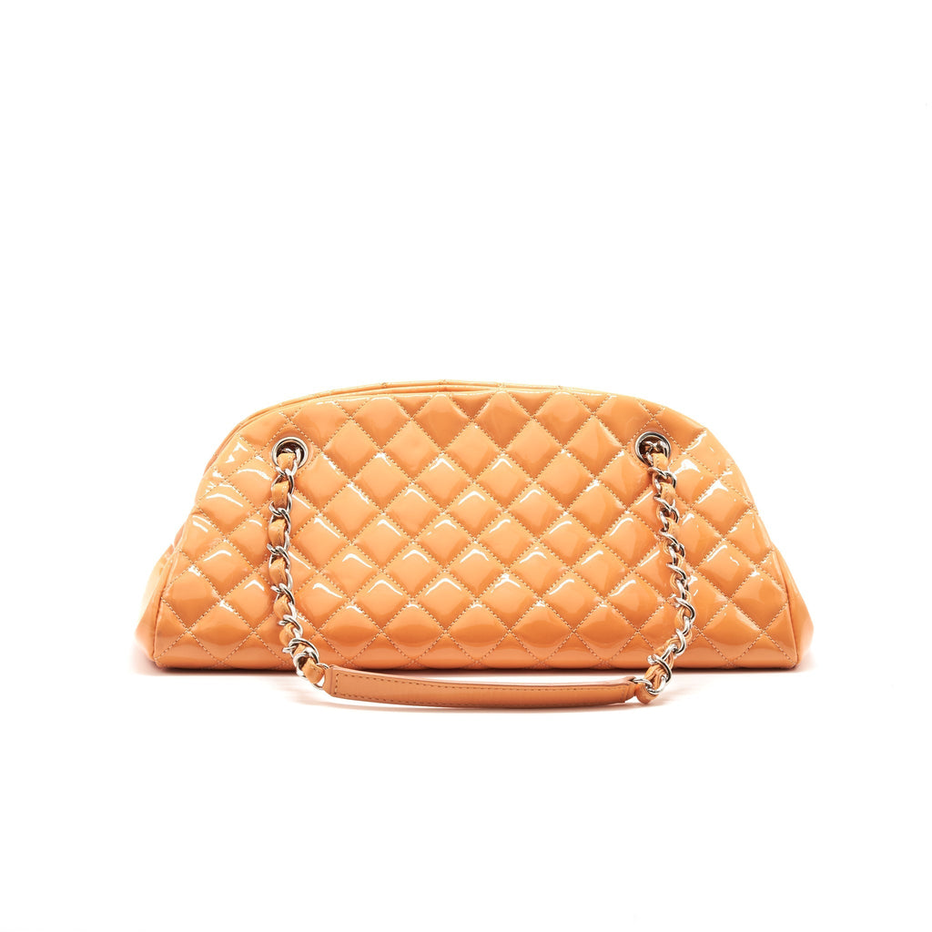 CHANEL Just Mademoiselle Patent Bowling Bag Orange Pink