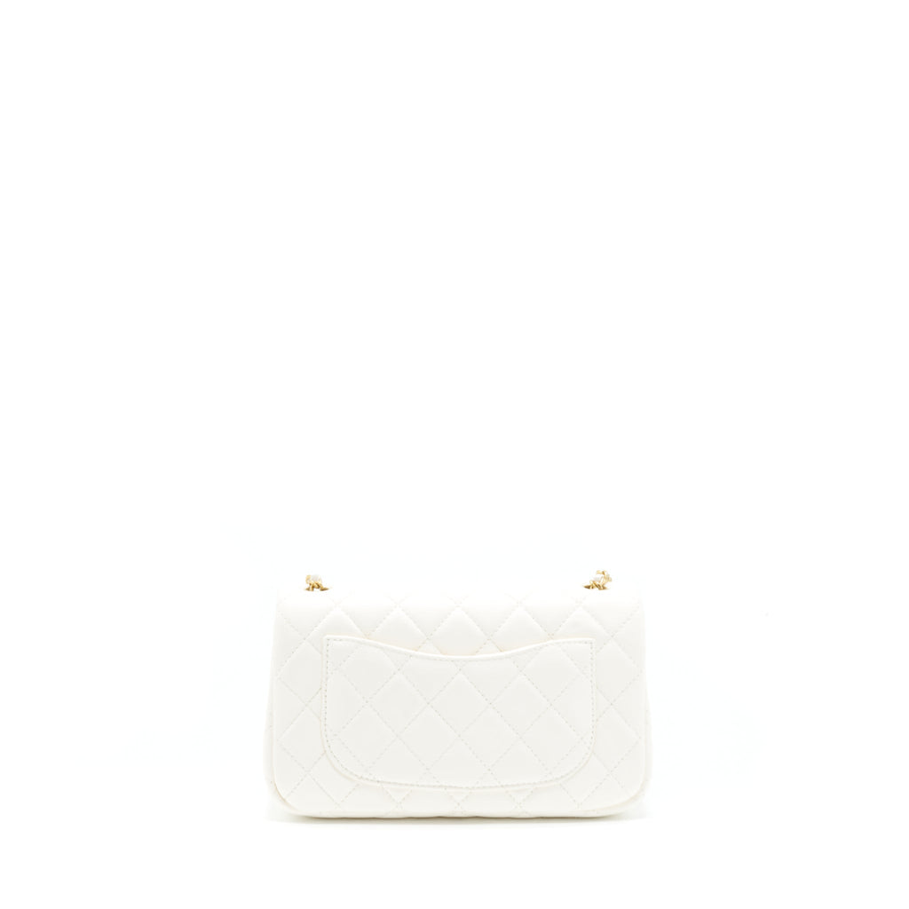 Chanel Pearl Crush Mini Rectangular Flap Bag Lambskin White GHW (Microchip)
