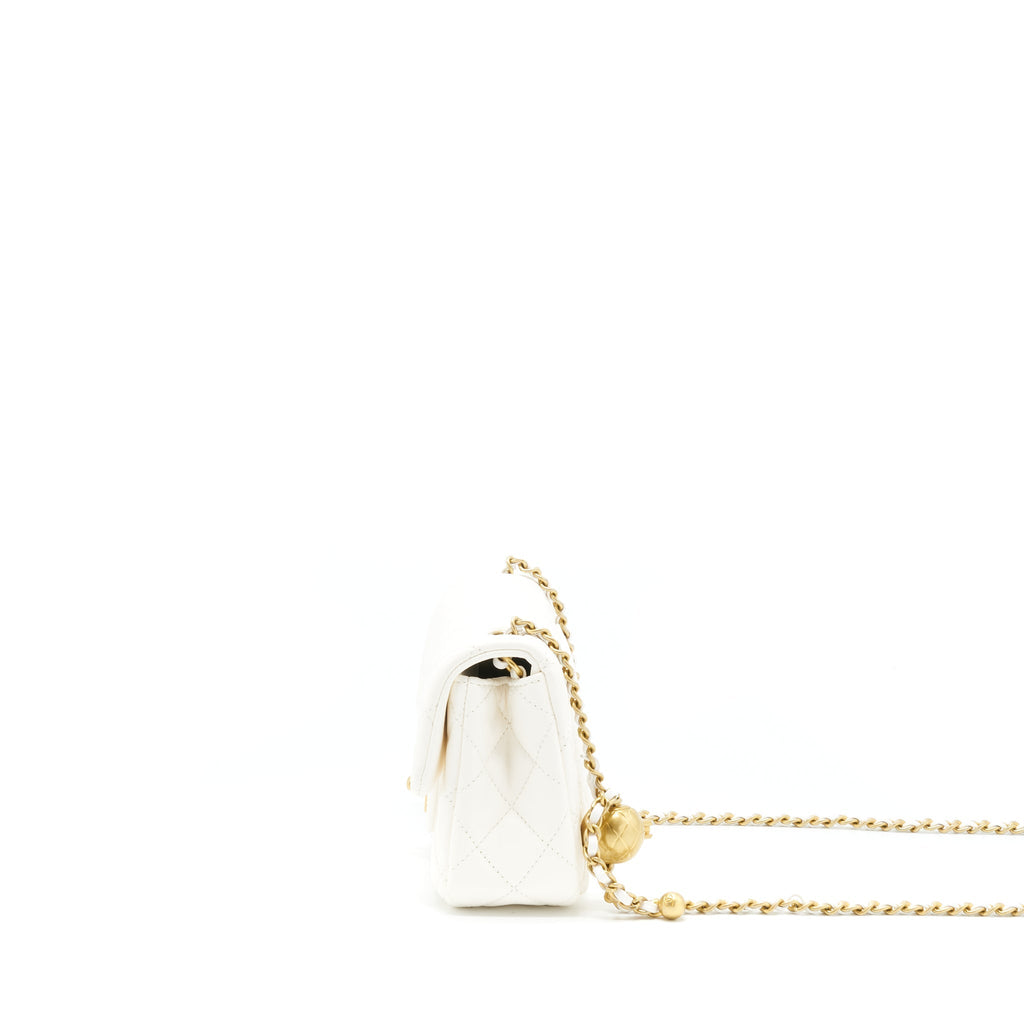 Chanel Pearl Crush Mini Rectangular Flap Bag Lambskin White GHW (Microchip)