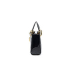 DIOR MINI LADY DIOR PATENT LEATHER BLACK WITH GOLD CHAIN
