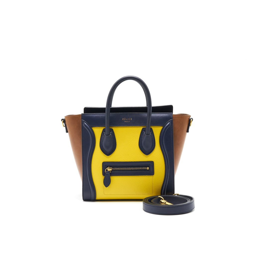 CELINE NANO LUGGAGE HANDBAG Yellow/Brown/Navy