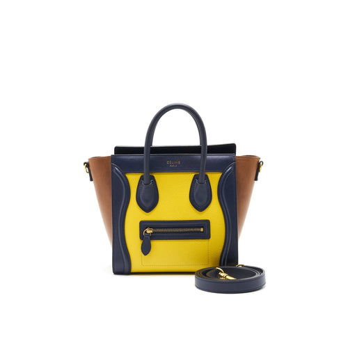 CELINE NANO LUGGAGE HANDBAG Yellow/Brown/Navy
