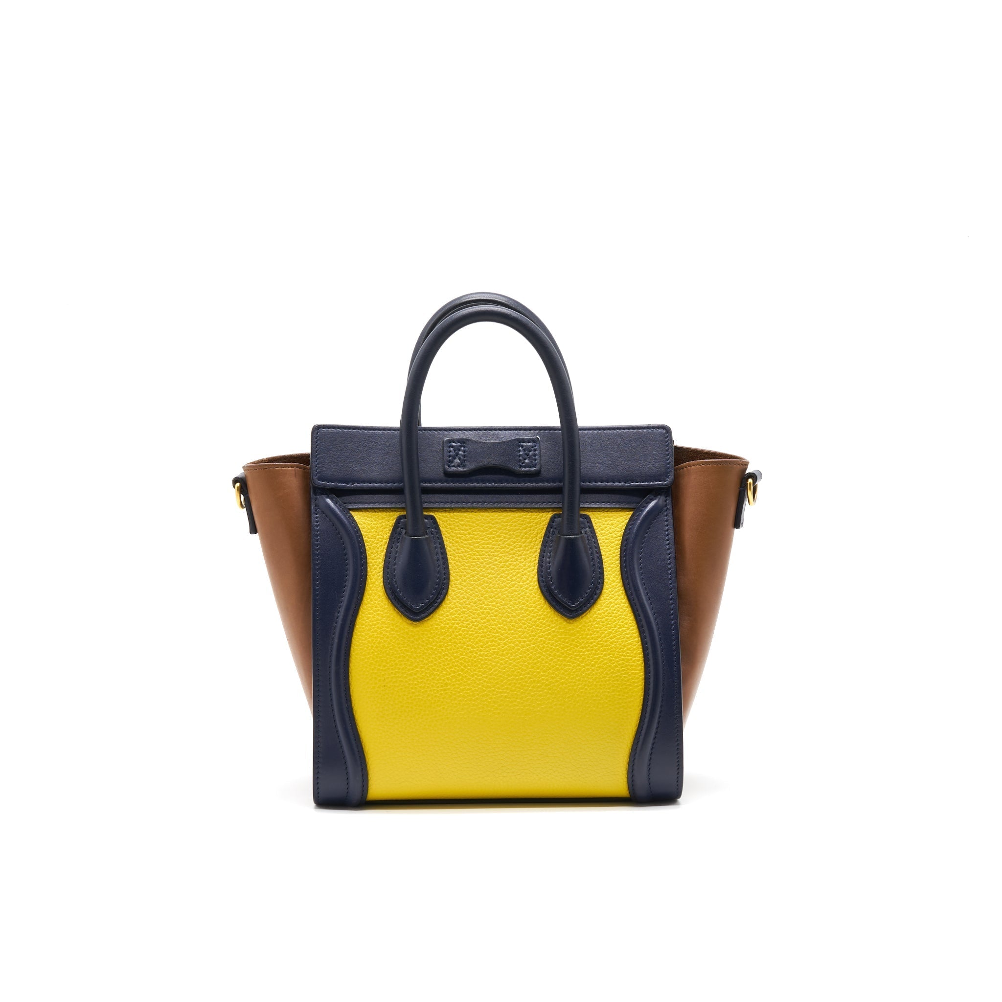 CELINE NANO LUGGAGE HANDBAG Yellow/Brown/Navy