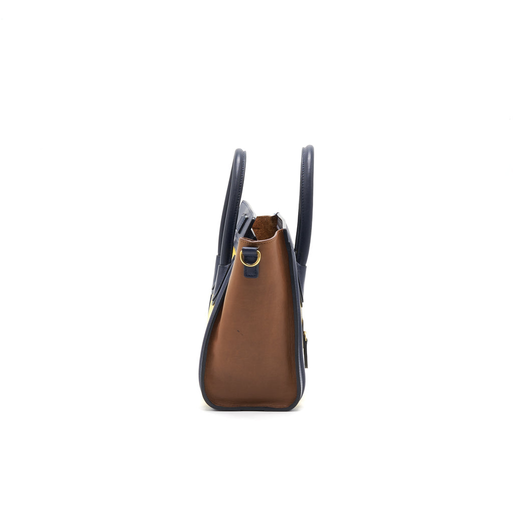 CELINE NANO LUGGAGE HANDBAG Yellow/Brown/Navy