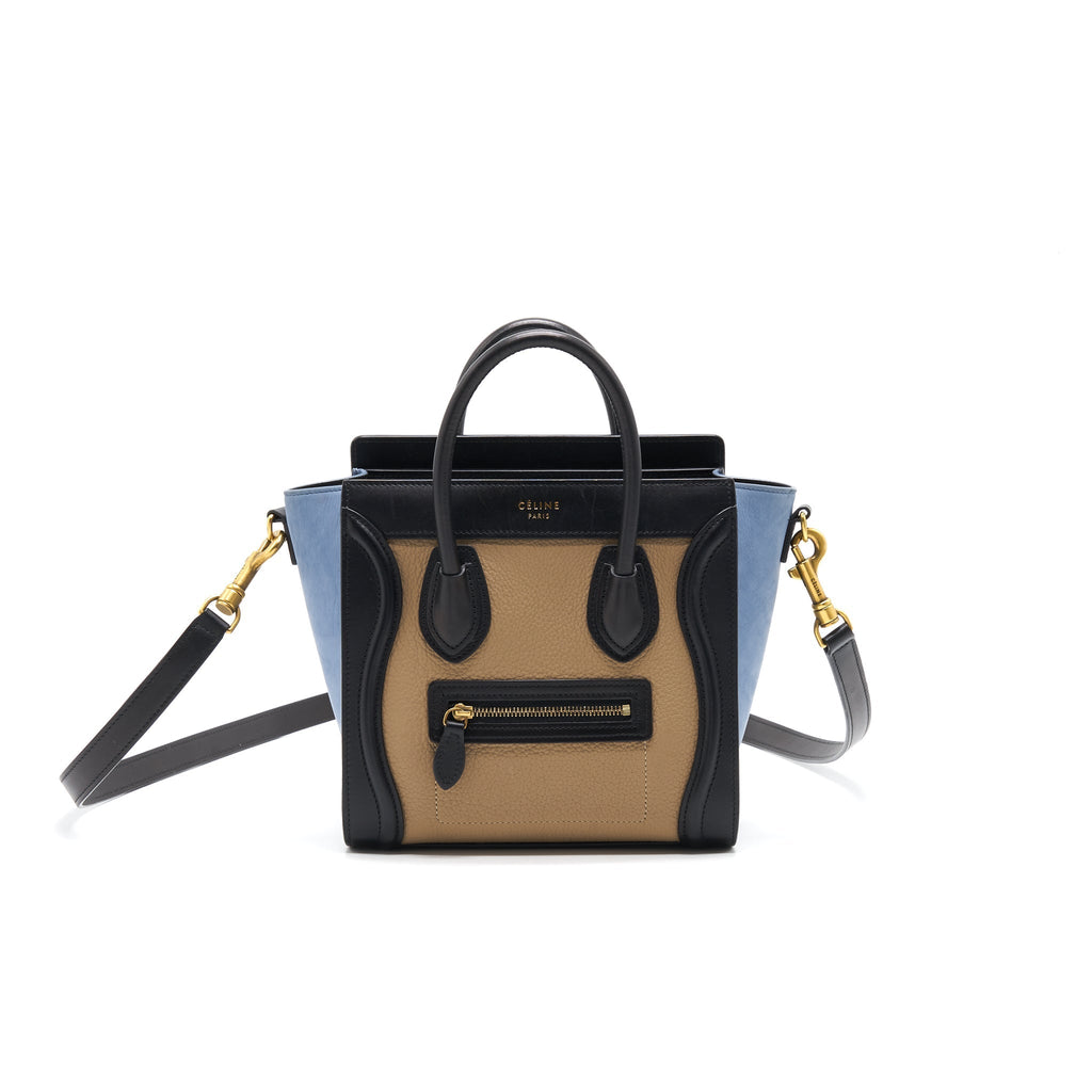 Celine Nano Luggage Bag Multi Color Beige/ Blue /Black