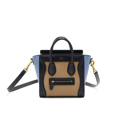 Celine Nano Luggage Bag Multi Color Beige/ Blue /Black
